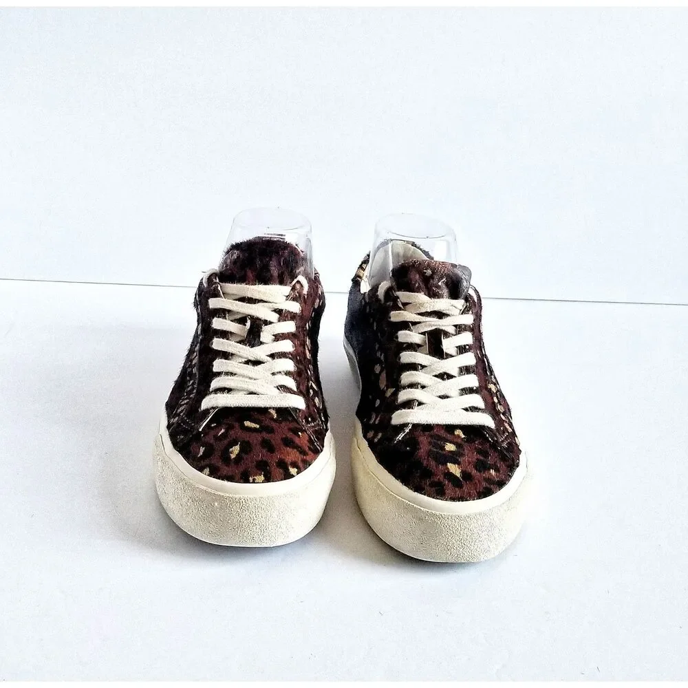 MADEWELL Sidewalk Low Top Sneakers Painted Leopard Calf Hair Sz 7.5 Brown - Picture 6 of 13